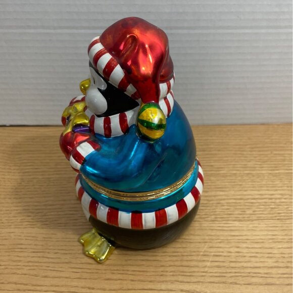 Vtg Mr Christmas Penguin Musical Trinket Box Rotating Ice Skaters Metallic VIDEO - Picture 5 of 11